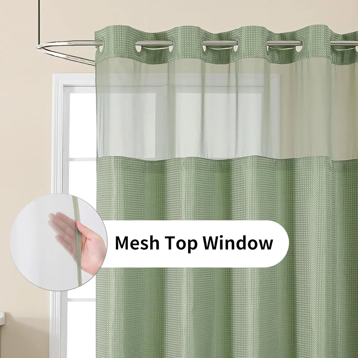 Sage Green Shower Curtain with Snap Liner