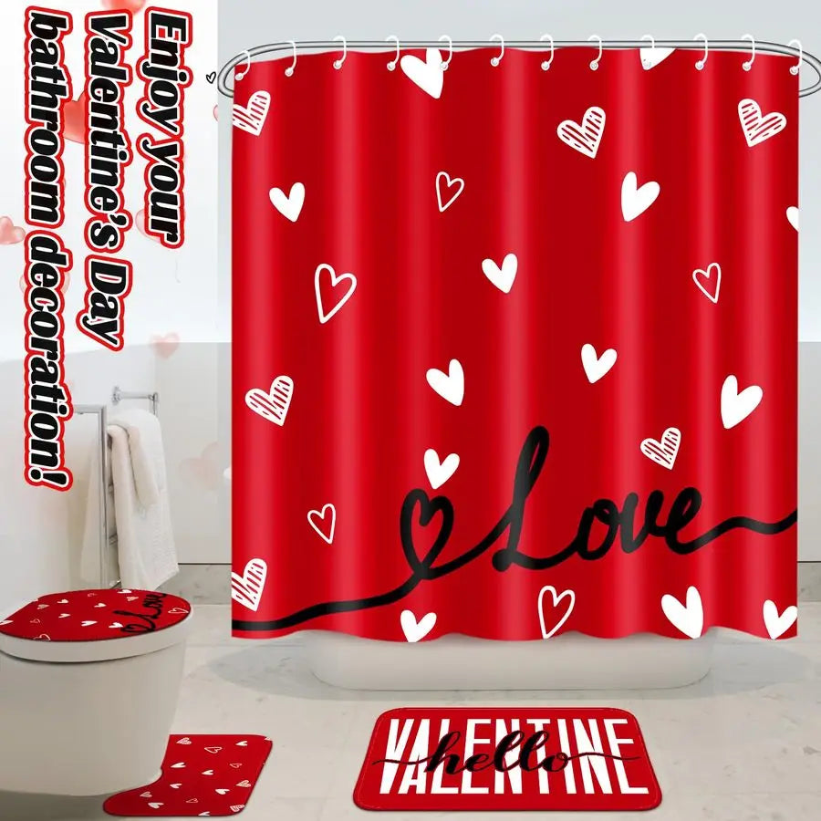 4 Pcs Valentines Day Shower Curtain Set