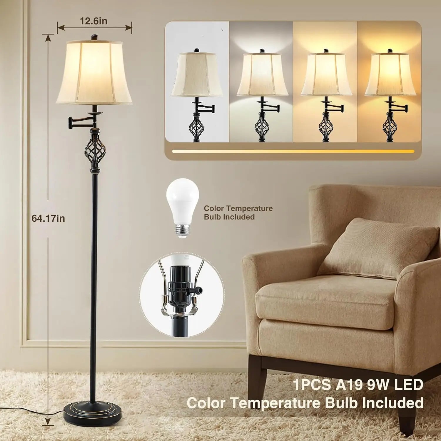 Adjustable Swing Arm Floor Lamp