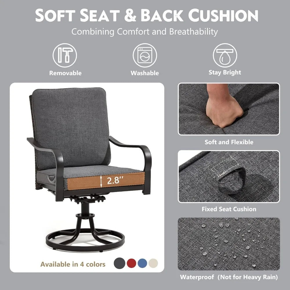 Patio Swivel Chair Set Thickened Cushions