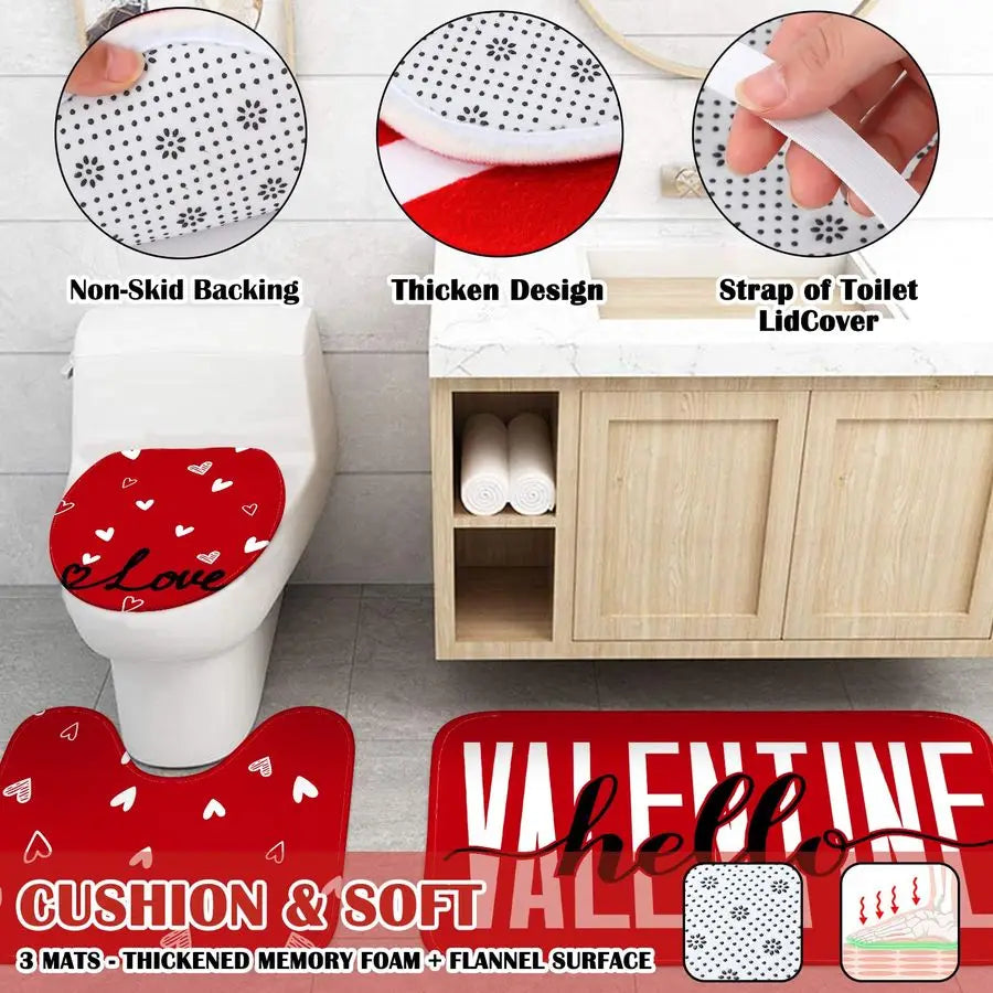 4 Pcs Valentines Day Shower Curtain Set