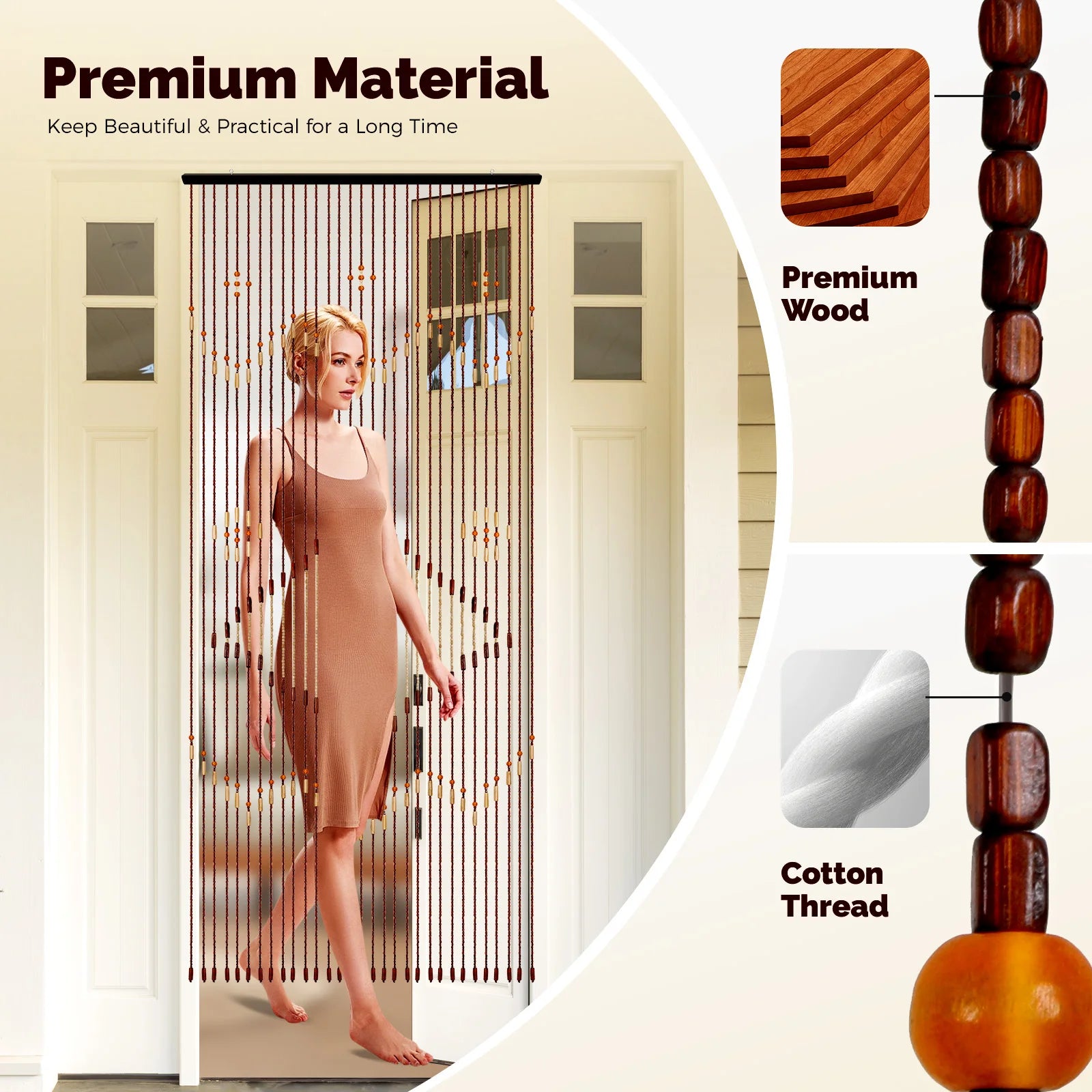 Line Retro Wooden Bead Curtain Blinds