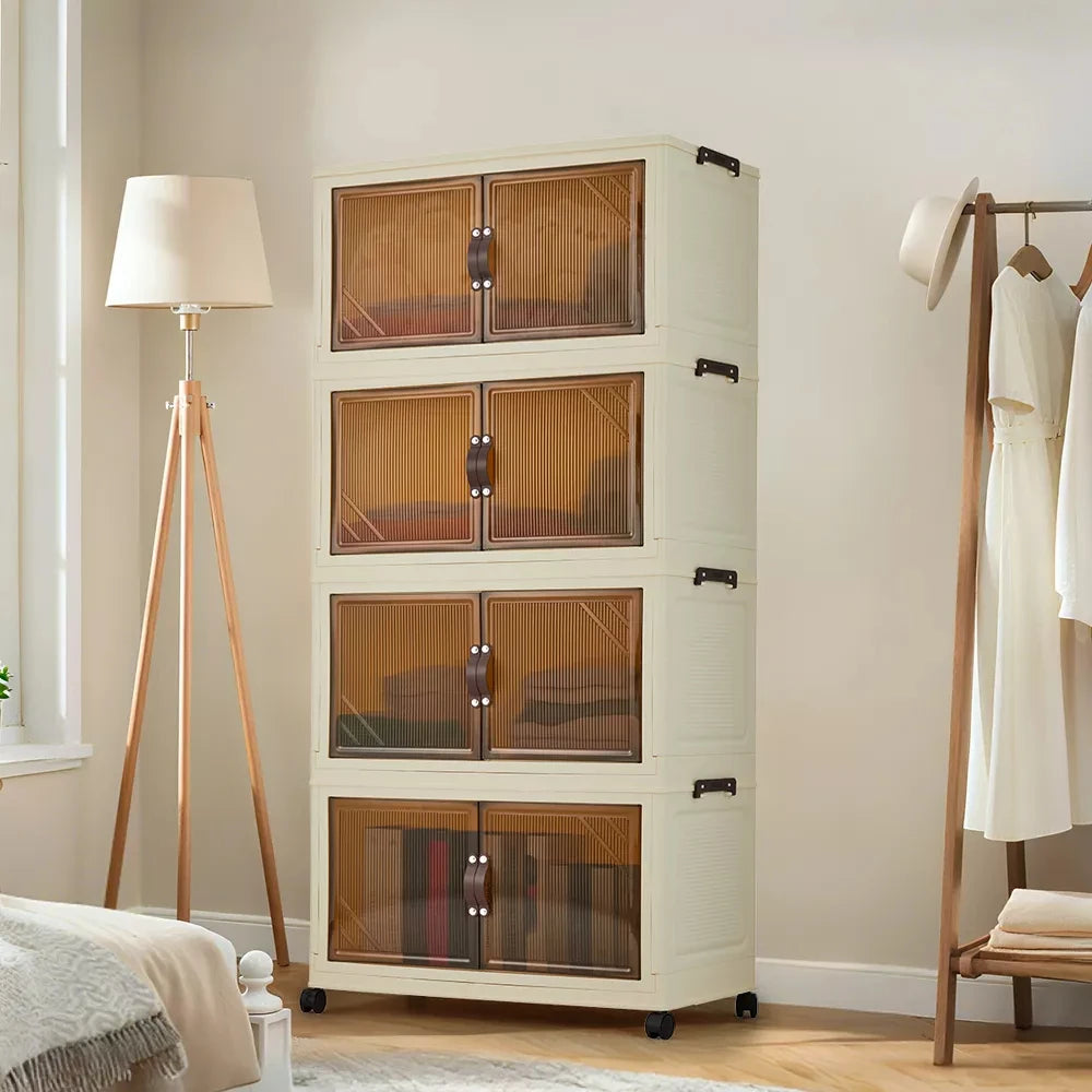 Foldable Storage Cabinet with Lids & Wheels