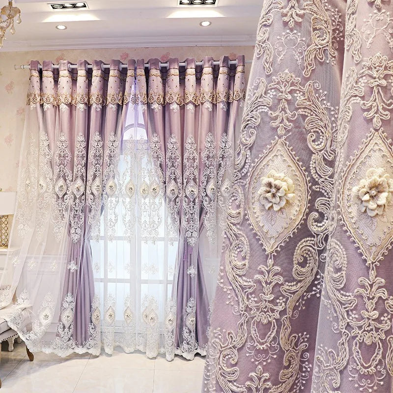 1PC Luxury vintage-style embroidered curtains