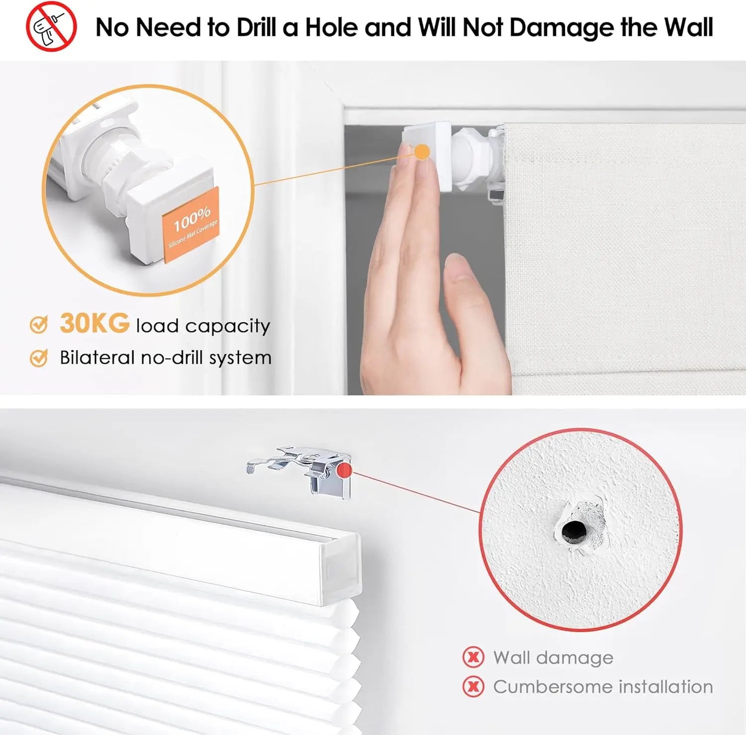 No Drill Cordless Roman Shades