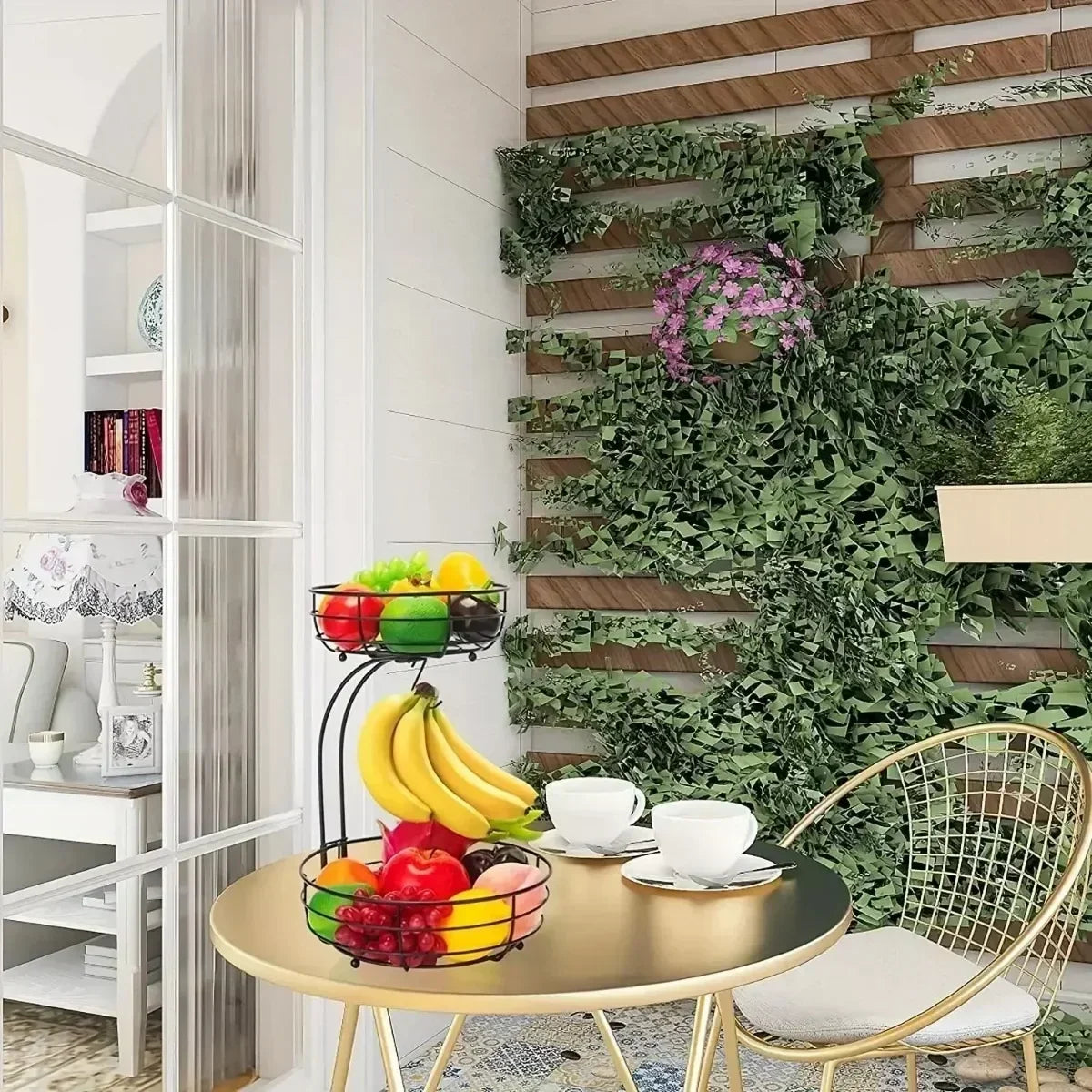 2-Tier Countertop Fruit Basket Bowl with Banana Hanger