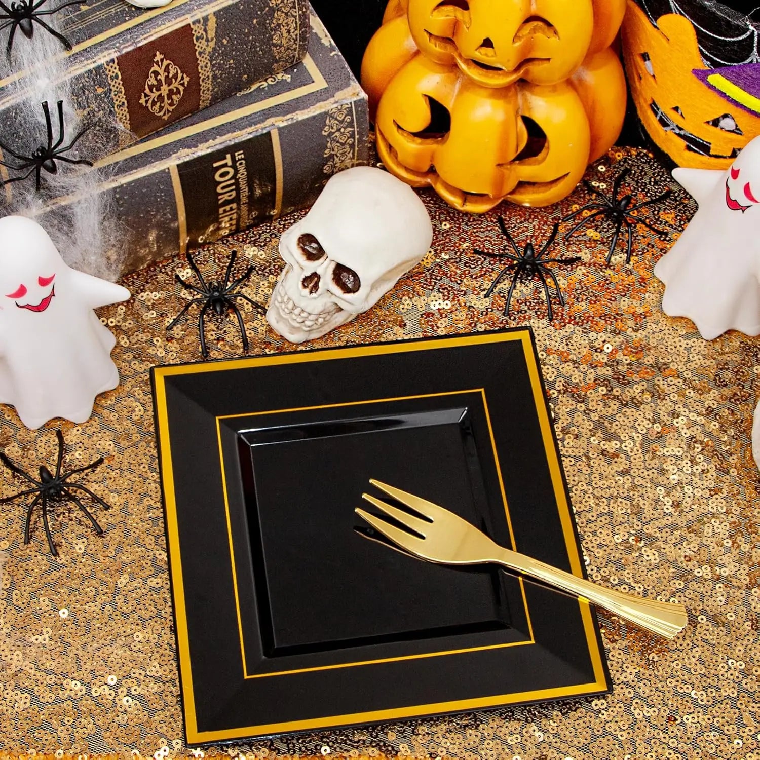 200PCS Black Gold Plastic Dessert Plates