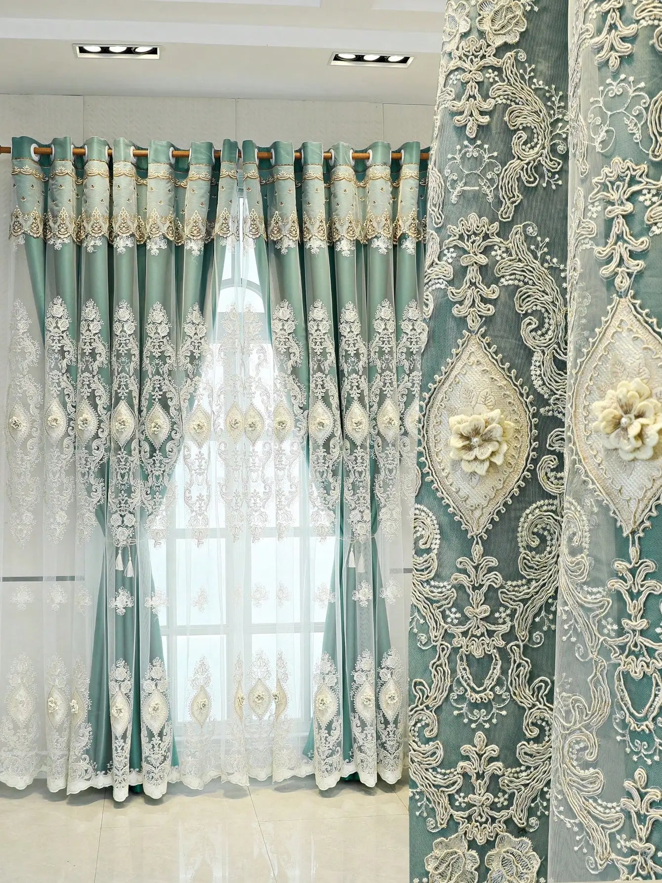 1PC Luxury vintage-style embroidered curtains