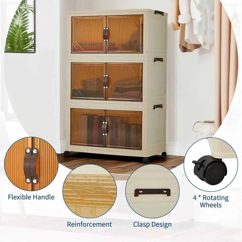 Foldable Storage Cabinet with Lids & Wheels