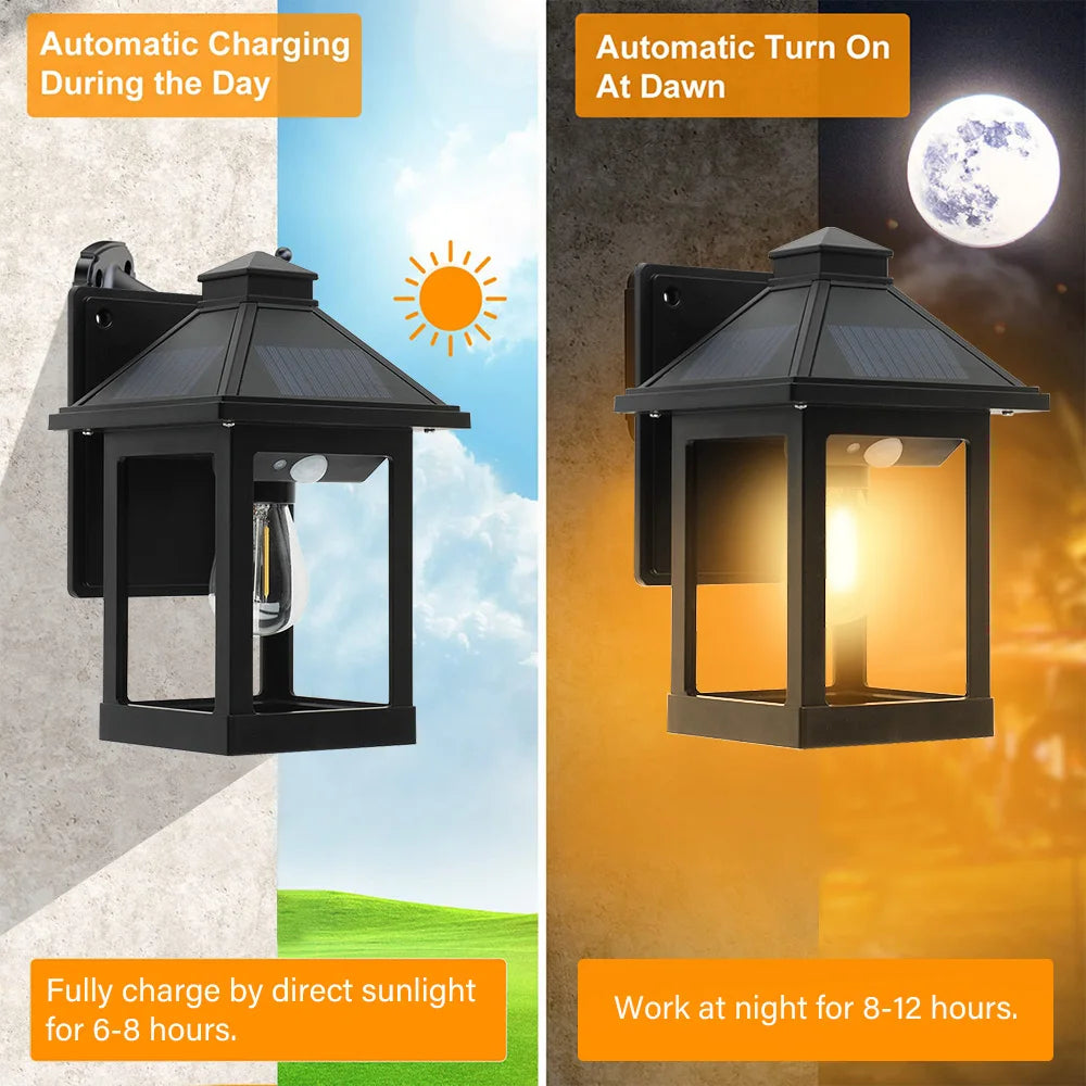 2pcs Solar Powered Wall Lanterns