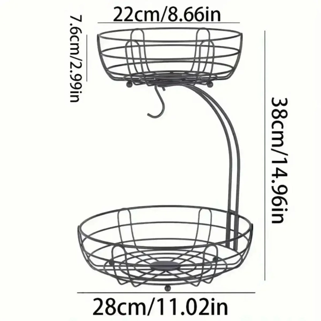 2-Tier Countertop Fruit Basket Bowl with Banana Hanger