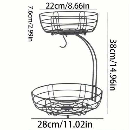 2-Tier Countertop Fruit Basket Bowl with Banana Hanger