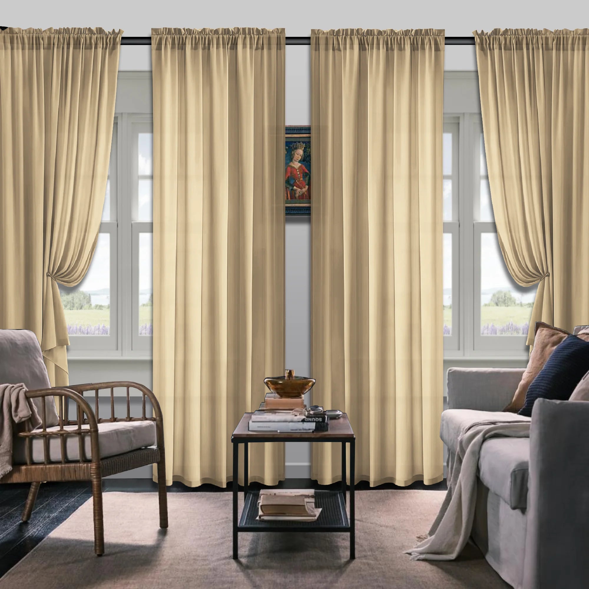 Set Of 4 Solid Color Simple Rod Pocket Blackout Curtains