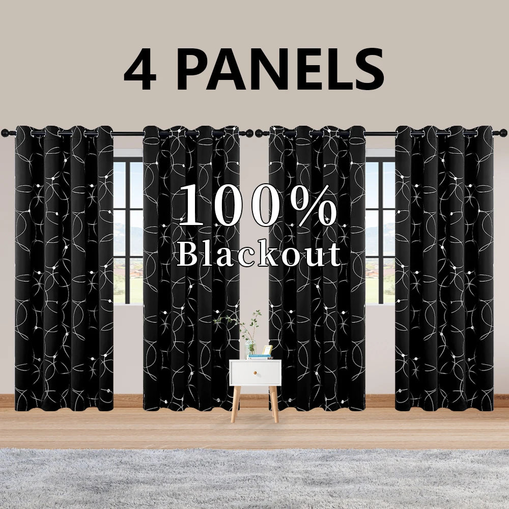 4PCS Blackout Thermal Insulated Room Darkening Curtains