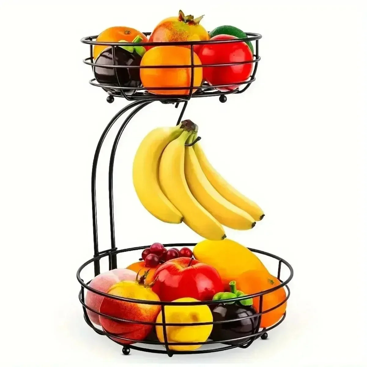 2-Tier Countertop Fruit Basket Bowl with Banana Hanger