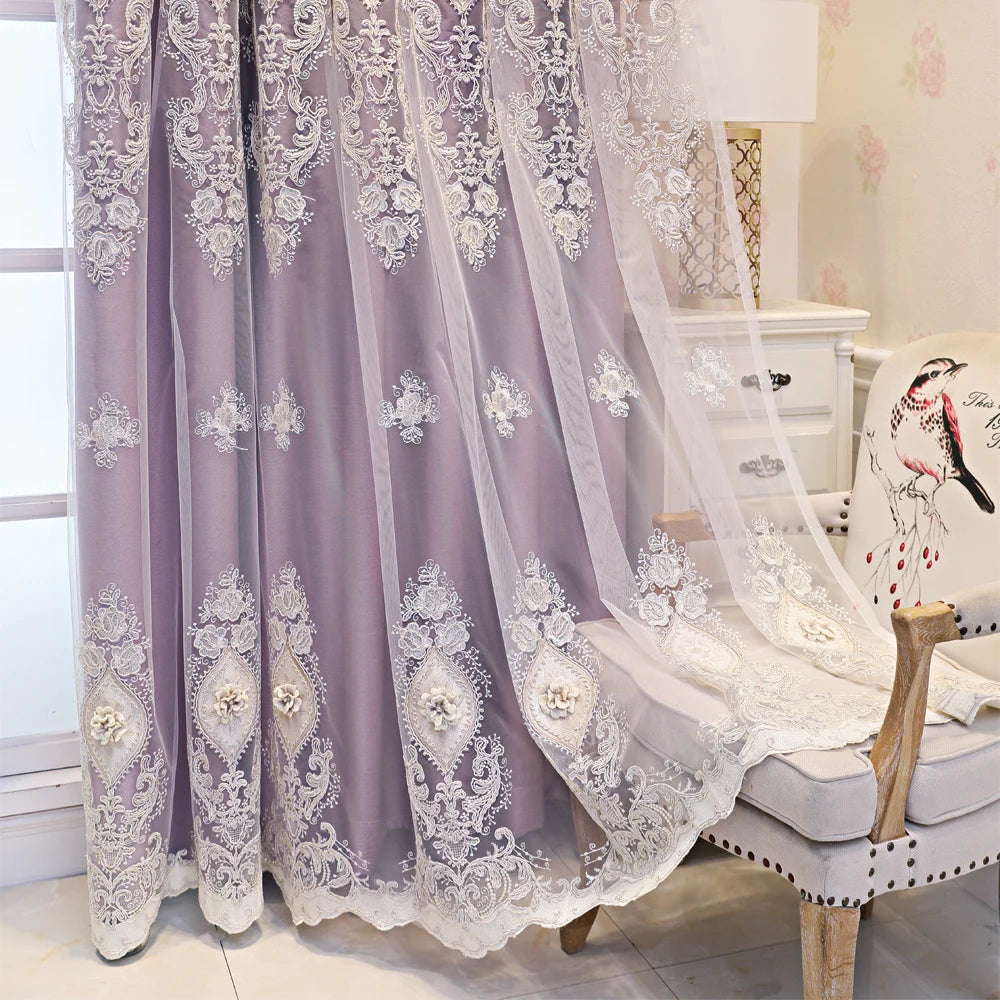 1PC Luxury vintage-style embroidered curtains