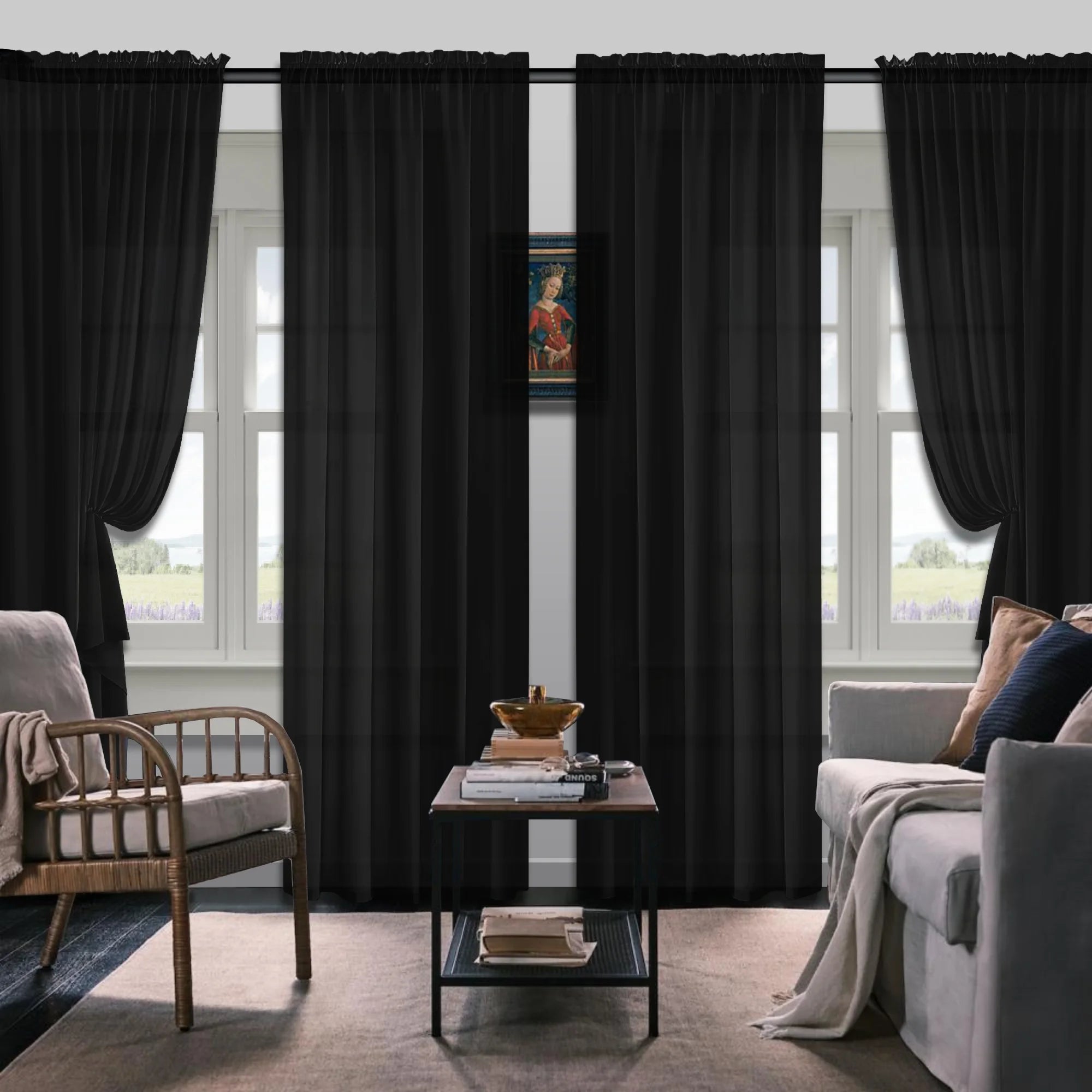 Set Of 4 Solid Color Simple Rod Pocket Blackout Curtains