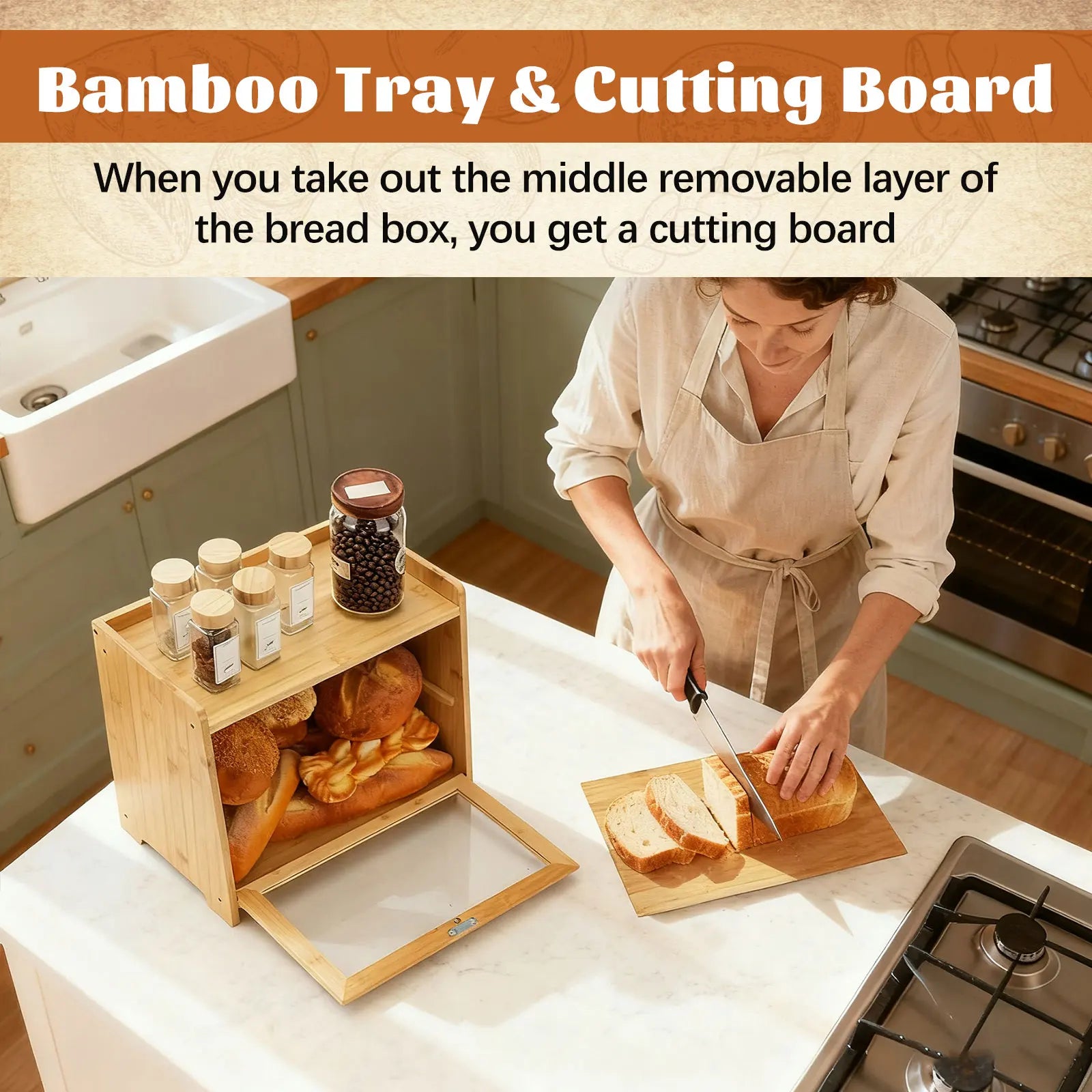 Bamboo Bread Box for Kitchen Countertop