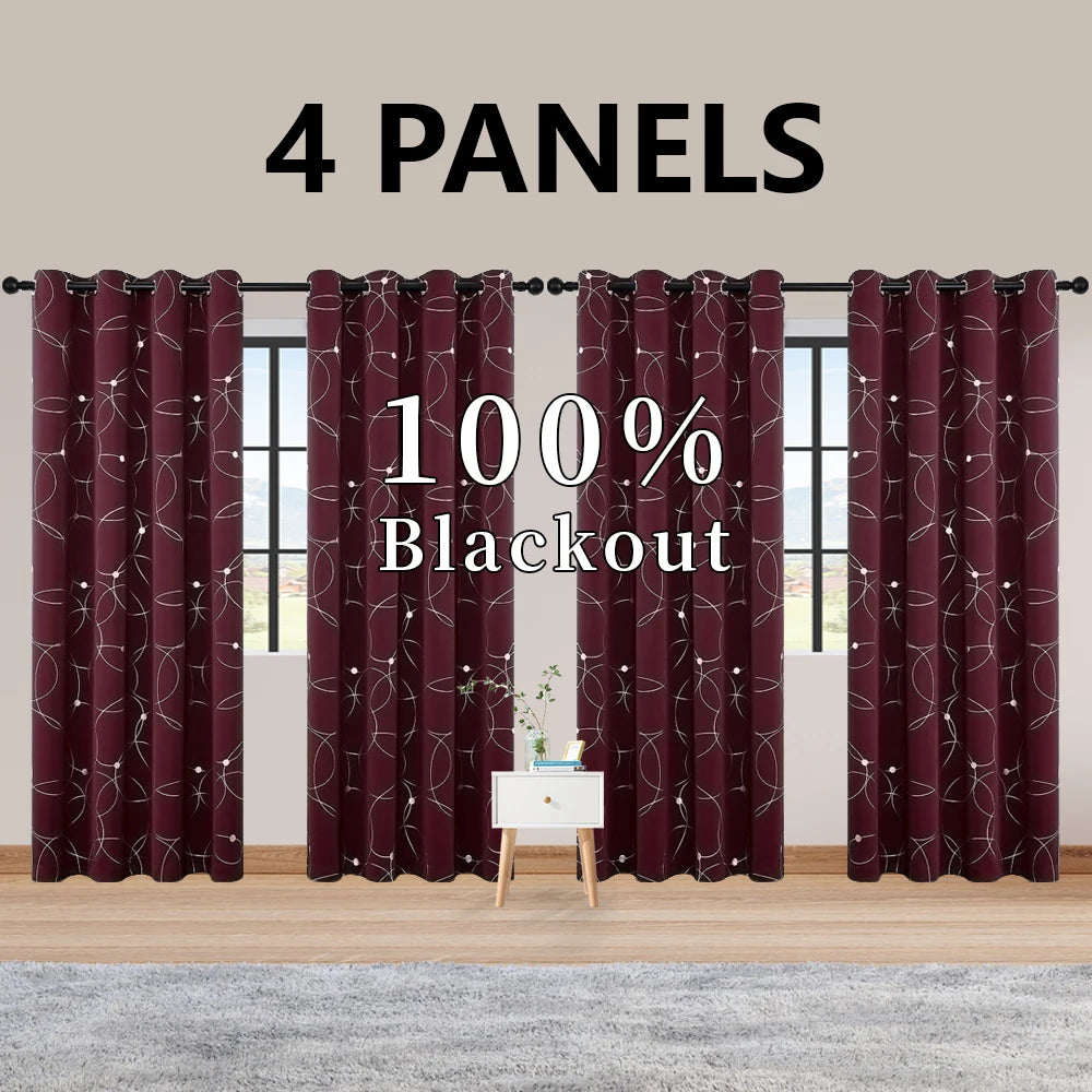 4PCS Blackout Thermal Insulated Room Darkening Curtains