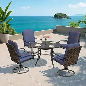 Patio Swivel Chair Set Thickened Cushions