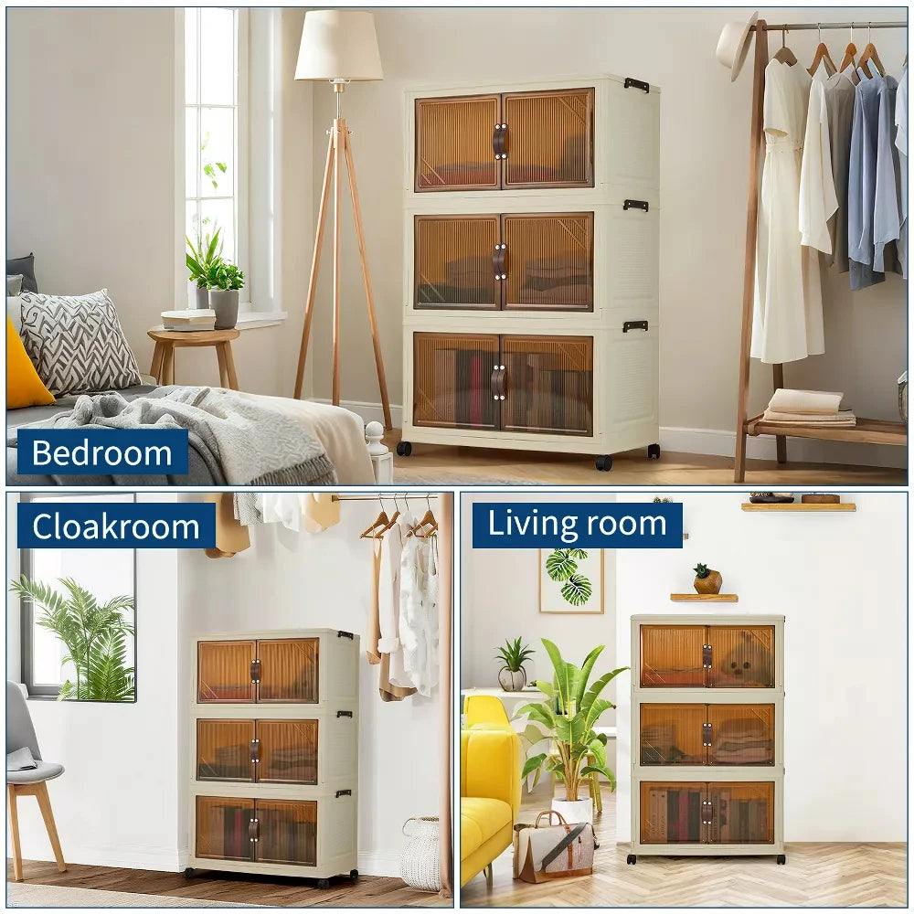 Foldable Storage Cabinet with Lids & Wheels