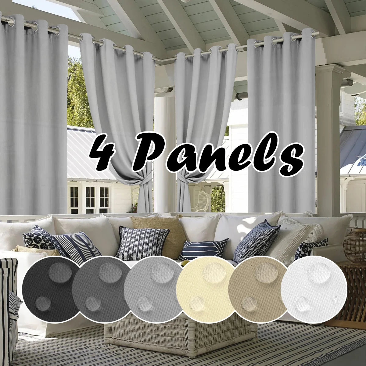 4PCS Waterproof Privacy Outdoor Curtain