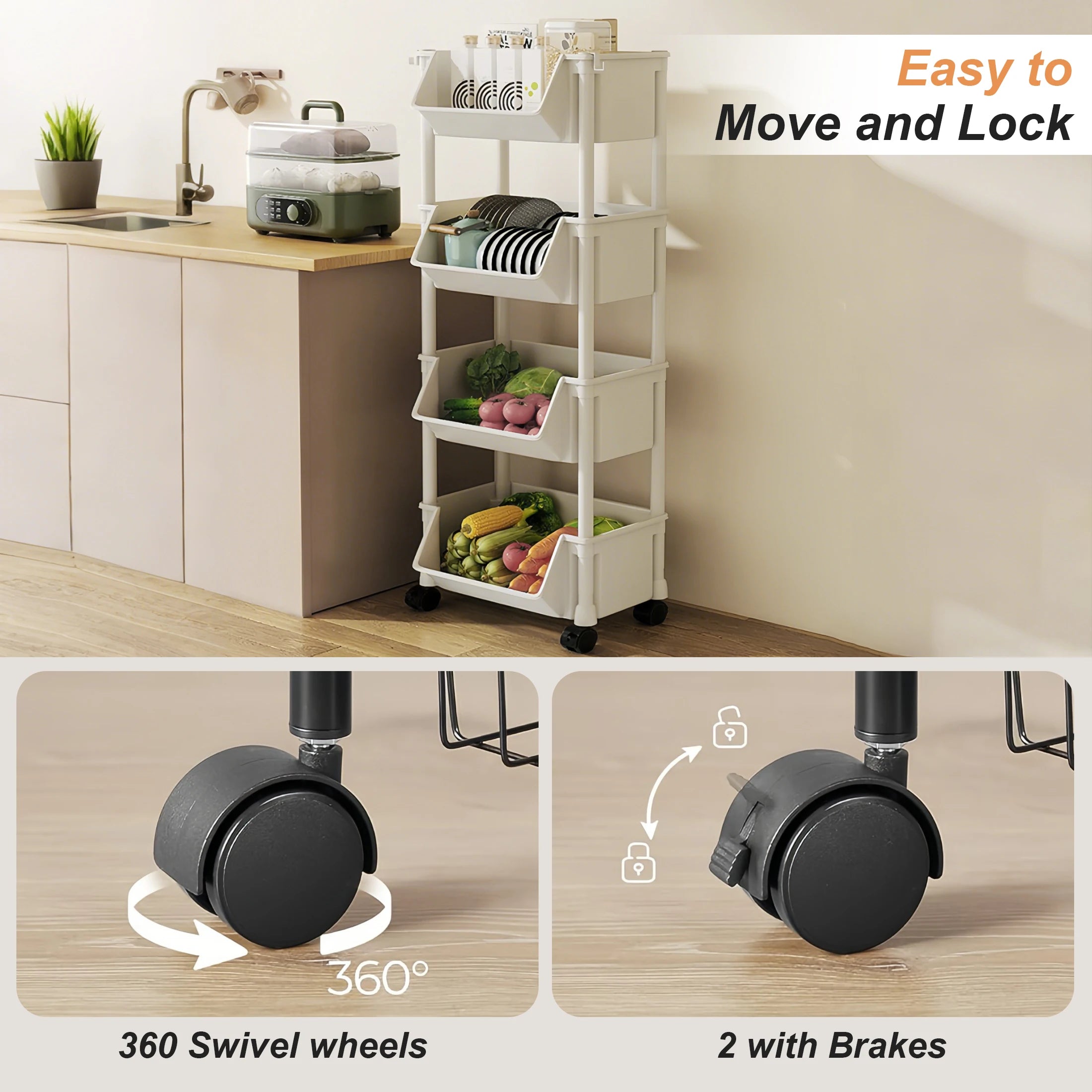 Foldable Trolley Kitchen Storage Organizer