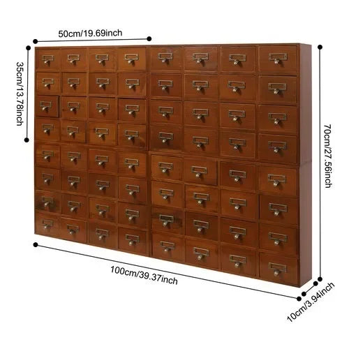 64 Drawer Storage Pine Wood Tabletop Organizer